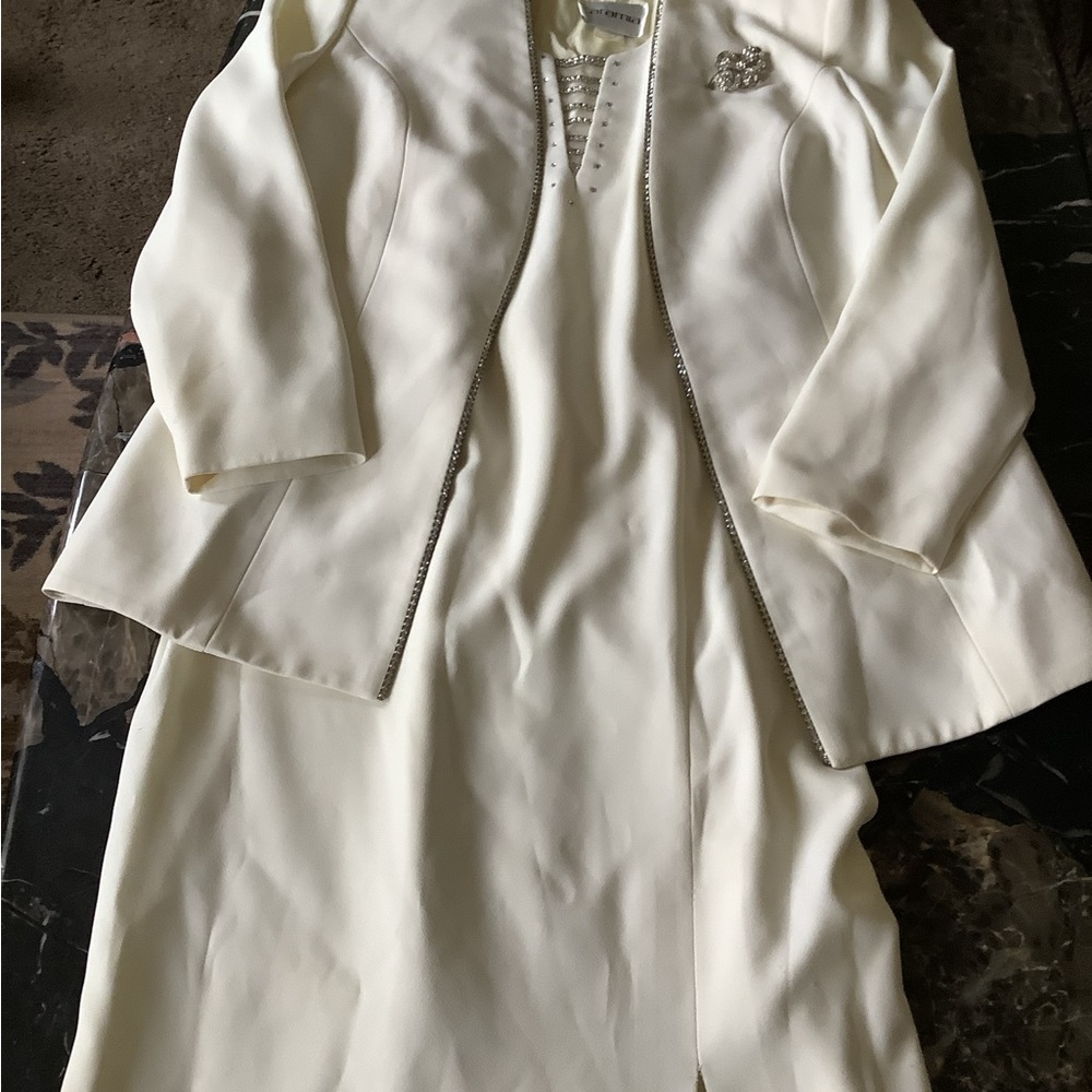 Stained - cara mia 2 piece cream rhinestone maxi dress with matching blazer